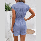 Striped Notched Tie Waist Romper - VacationGrabs