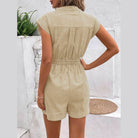 Striped Notched Tie Waist Romper - VacationGrabs