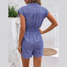 Striped Notched Tie Waist Romper - VacationGrabs