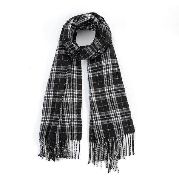 Striped Plaid Fringed Scarf - VacationGrabs