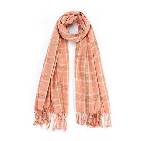 Striped Plaid Fringed Scarf - VacationGrabs