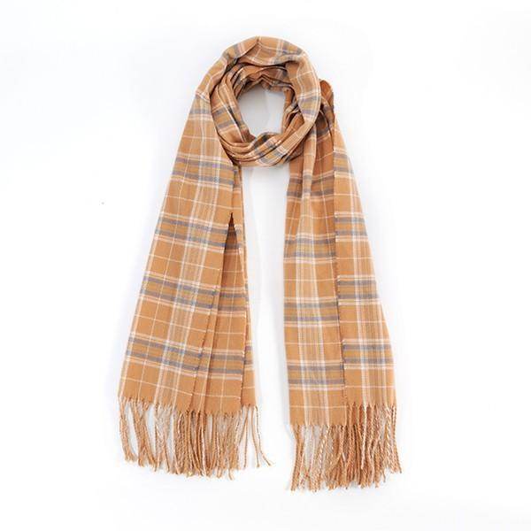 Striped Plaid Fringed Scarf - VacationGrabs