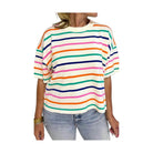 Striped Round Neck Half Sleeve Knit Top - VacationGrabs