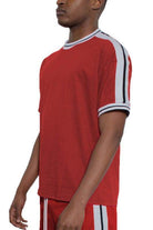 Striped Tape Short Sleeve Crew Neck Tshirt - VacationGrabs
