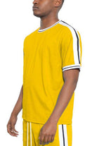 Striped Tape Short Sleeve Crew Neck Tshirt - VacationGrabs