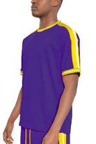 Striped Tape Short Sleeve Crew Neck Tshirt - VacationGrabs