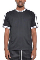 Striped Tape Short Sleeve Crew Neck Tshirt - VacationGrabs