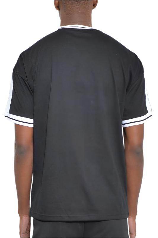 Striped Tape Short Sleeve Crew Neck Tshirt - VacationGrabs
