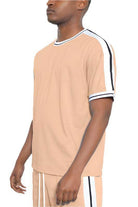 Striped Tape Short Sleeve Crew Neck Tshirt - VacationGrabs