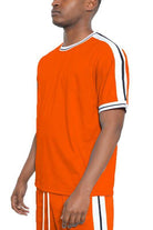 Striped Tape Short Sleeve Crew Neck Tshirt - VacationGrabs