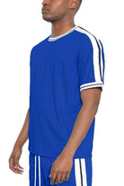 Striped Tape Short Sleeve Crew Neck Tshirt - VacationGrabs