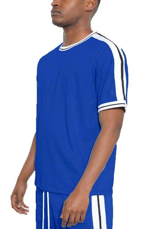 Striped Tape Short Sleeve Crew Neck Tshirt - VacationGrabs