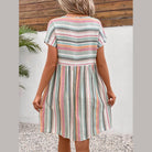 Striped V-Neck Short Sleeve Dress - VacationGrabs