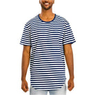 WEIV Striped Vacation Shirts for Men in Navy and White with Short Sleeves