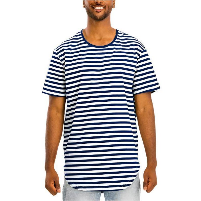 WEIV Striped Vacation Shirts for Men in Navy and White with Short Sleeves