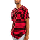 Red and black striped vacation shirts for men with a modern fit and comfortable design