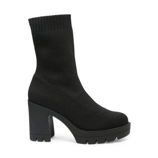 Rag Company stylish block heel footwear in black with a sleek knit design and chunky sole
