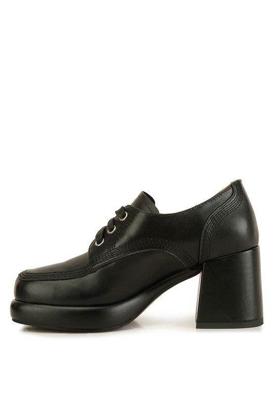 Rag Company stylish block heel shoes in black with classic lace-up design for elegant looks
