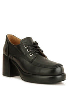 Rag Company stylish block heel shoes in black leather with lace-up design for trendy looks