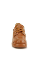 Rag Company stylish block heel shoes in tan leather with classic lace-up design for a trendy look