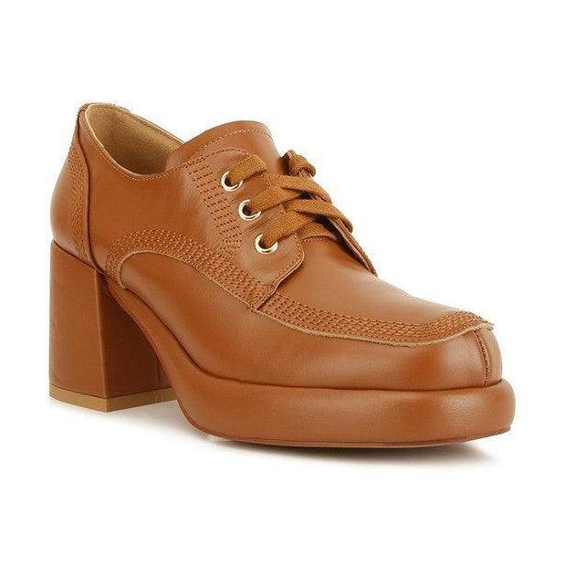 Rag Company stylish block heel shoes in tan leather with lace-up design and comfortable heel