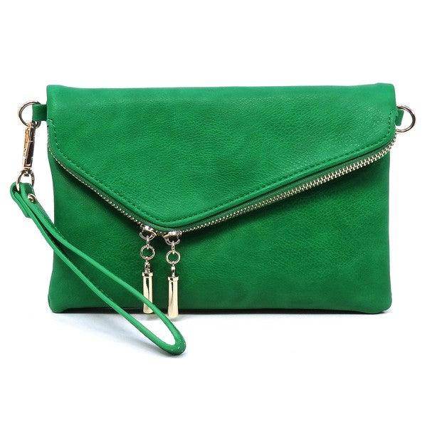 Fashion World Stylish Handbag for Vacation in Green with Zip Closure and Detachable Wrist Strap