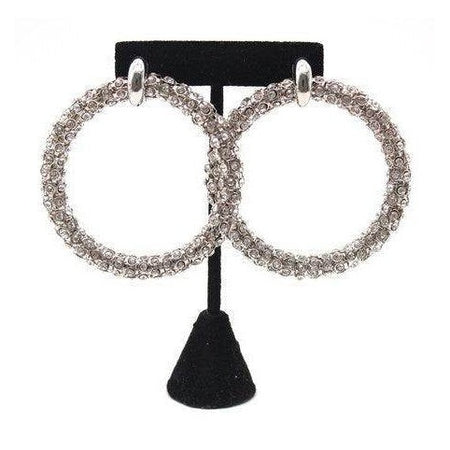Bella Chic stylish hoop earrings adorned with sparkling crystals on a display stand