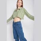Emory Park stylish long sleeve crop shirt in green with a comfortable fit and trendy collar design