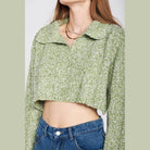 Emory Park stylish long sleeve crop shirt in green with collar and textured fabric
