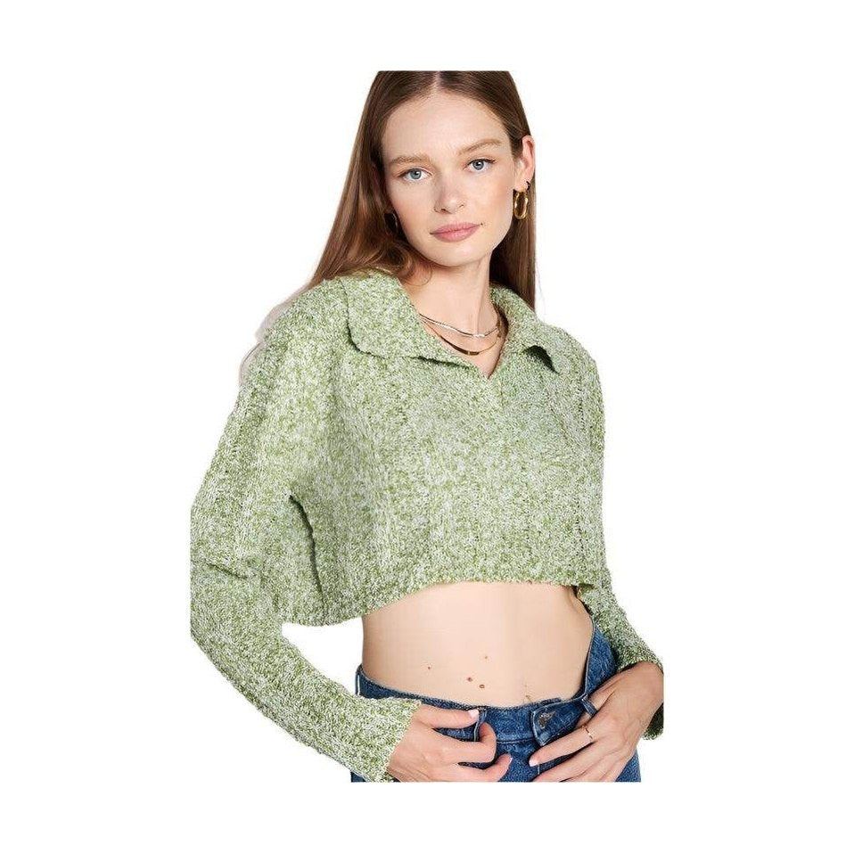 Emory Park stylish long sleeve crop shirt in green with a collared neckline and soft texture