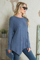 Andante USA stylish long sleeve shirt for travel in blue, featuring a relaxed fit and soft fabric