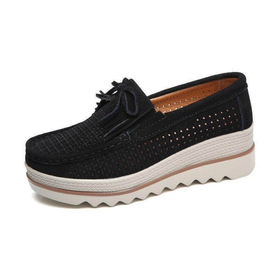 VacationGrabs stylish moccasin loafers in black with breathable design and comfortable sole
