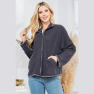 Orange Farm Clothing stylish quilted coat in dark gray with zip closure and pockets for casual wear