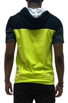 Men's WEIV stylish red camo top with a vibrant yellow and black design for a modern look