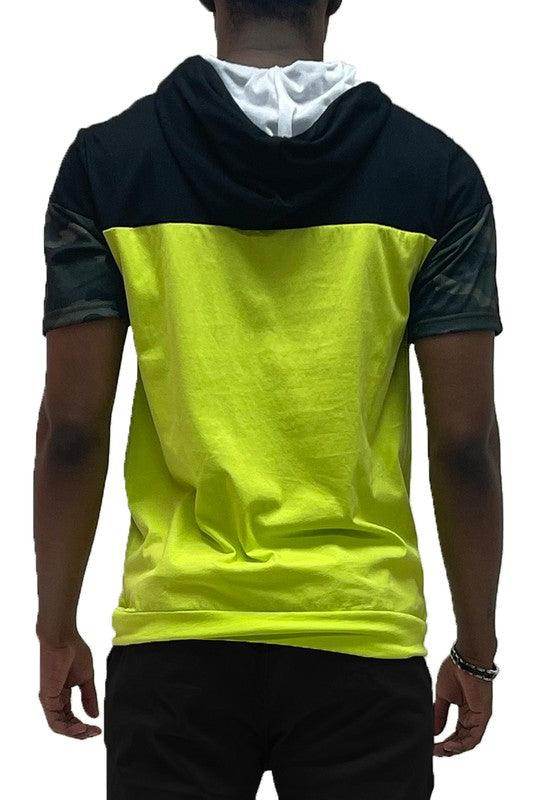 Men's WEIV stylish red camo top with a vibrant yellow and black design for a modern look