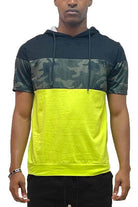 Stylish red camo top with a vibrant yellow base for a contemporary casual look
