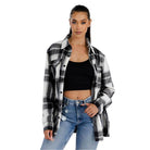 WEIV Stylish shacket for travel in black and white plaid, perfect for layering on trips