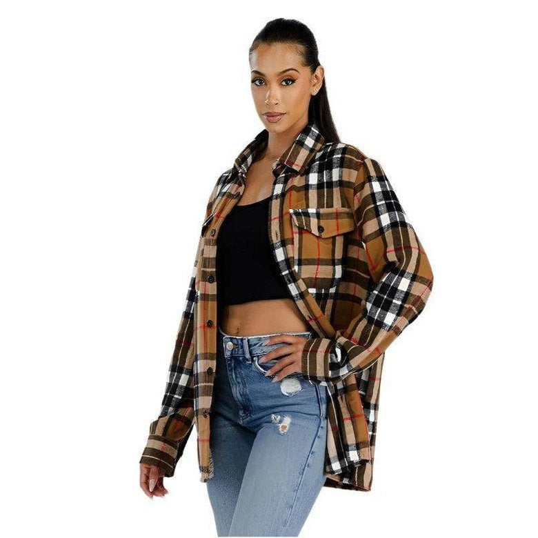 WEIV Stylish shacket for travel in plaid design, perfect for layering over casual outfits