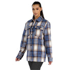 WEIV Women's Stylish Shacket for Travel in Blue Plaid Pattern with Button Closure and Pocket Details