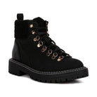 Rag Company stylish shearling collar boots in black with rugged sole and eye-catching laces