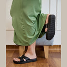 Maker's Shoes stylish summer sandals for women in black with cross straps and cushioned sole