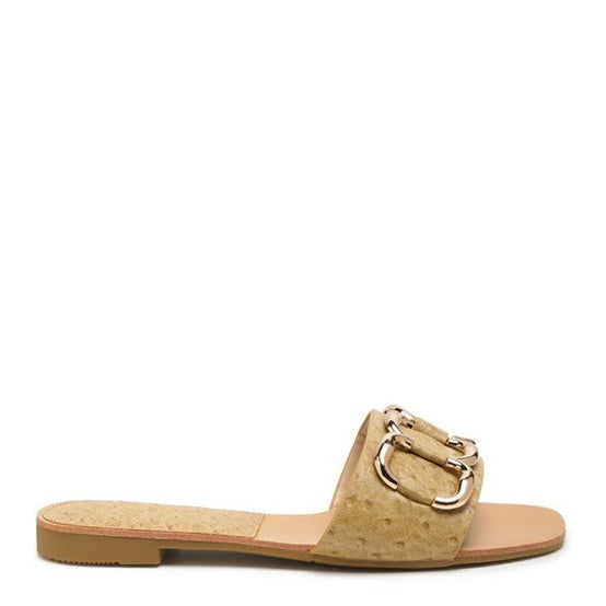 Rag Company stylish summer slides for women in beige with decorative buckle detail