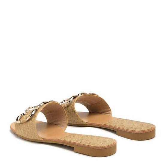 Rag Company beige stylish summer slides for women with chain detail and flat sole