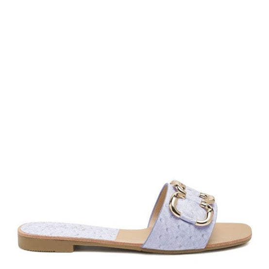 Rag Company stylish summer slides for women in light lavender with gold buckle detail