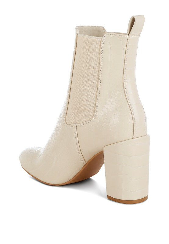 Rag Company stylish vacation ankle boots for women in beige with a block heel and textured design