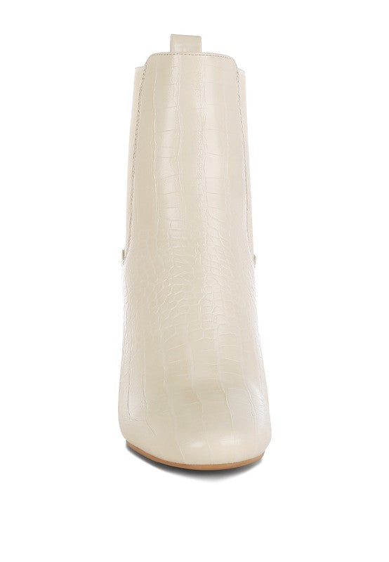 Rag Company stylish vacation ankle boots for women in cream croc-embossed design with a sleek profile