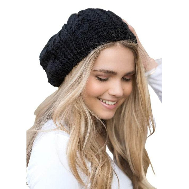 Aili's Corner stylish vacation beret in black, designed for fashionable women during their travels