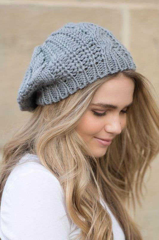 Aili's Corner stylish vacation beret in soft gray, perfect for trendy summer outings