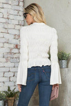Andante USA Women's Stylish Vacation Blouse with a Smocked Design and Flared Sleeves