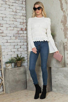 Andante USA stylish vacation blouse in white featuring a textured fabric and flared sleeves